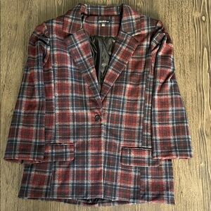 Chocolate Plaid Blazer - Burgundy and Navy